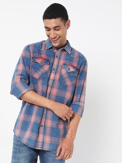 Checked Slim Fit Shirt with Flap Pockets