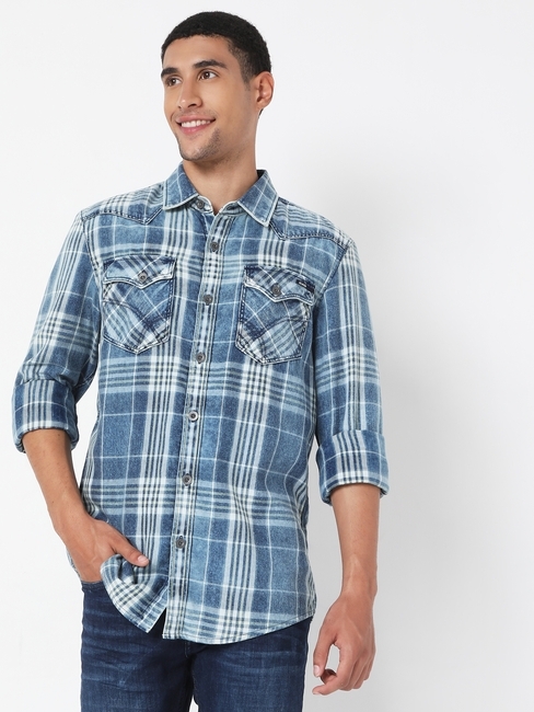 Checked Slim Fit Shirt with Flap Pockets