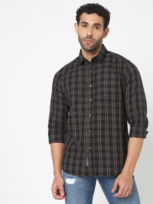 Checked Slim Fit Shirt with Patch Pocket