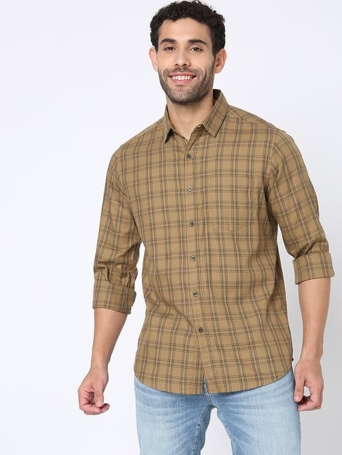 Checked Slim Fit Shirt with Patch Pocket