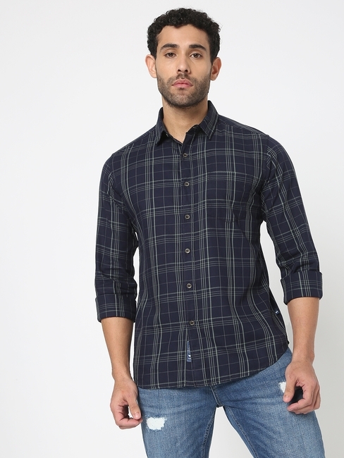 Checked Slim Fit Shirt with Patch Pocket