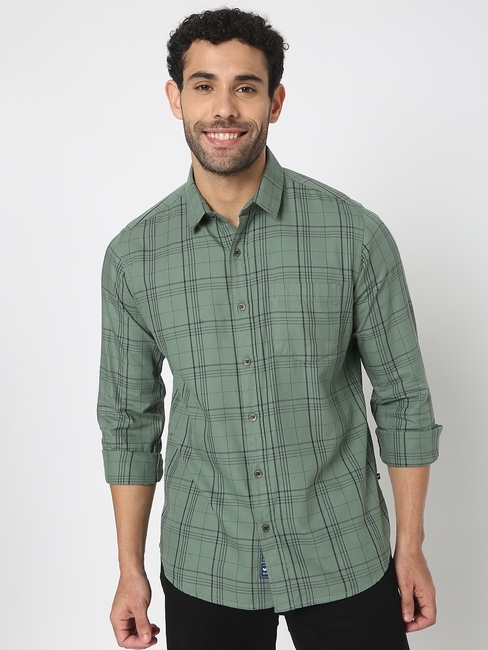 Checked Slim Fit Shirt with Patch Pocket