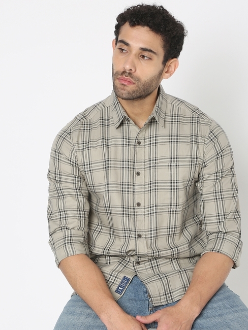 Checked Slim Fit Shirt with Patch Pocket