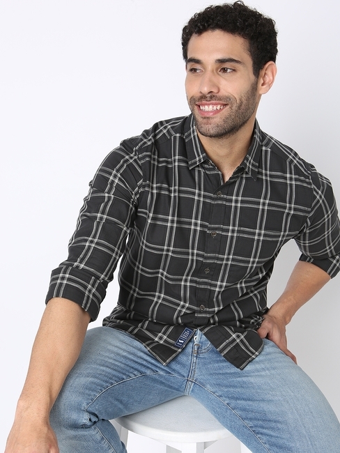 Checked Slim Fit Shirt with Patch Pocket