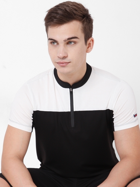 Slim Fit Polo T-shirt with Cut & Sew Panel