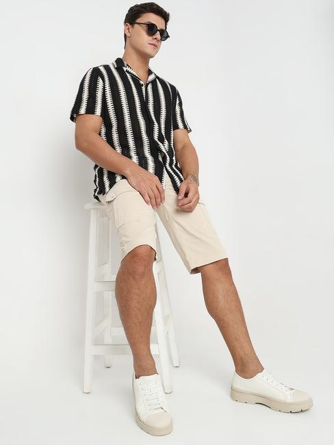 Regular Fit Striped Short Sleeve Shirt with Resort Collar