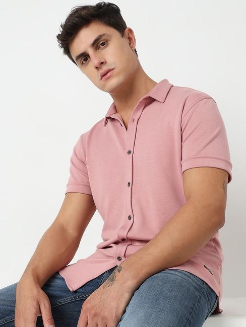 Slim Fit Solid Short Sleeve Shirt with Classic Collar