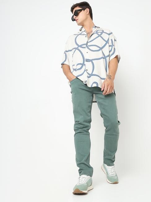 Boxy Fit All Over Printed Short Sleeve Shirt with Classic Collar