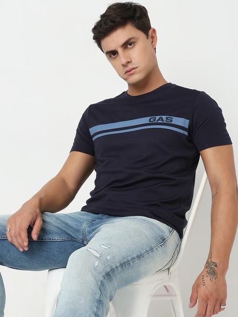 Regular Fit Placement Print Round Neck T-Shirt with Short Sleeve