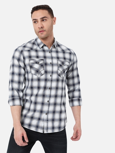Checked Slim Fit Shirt with Buttoned Flap Pockets