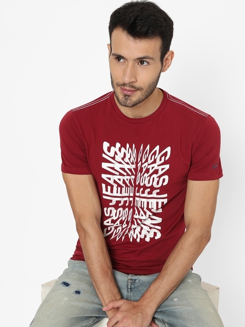 Brand Print Crew-Neck Slim T-shirt