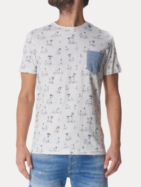 Blue Slim Fit Printed Cotton T-Shirt