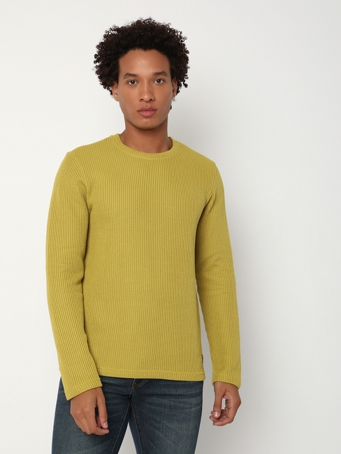 Regular Fit Full Sleeve Rib Neck Colourblock Knitted Sweater