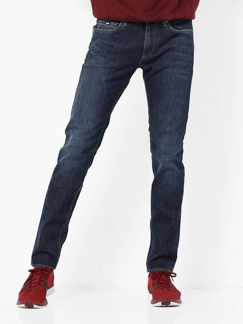 Men's Sax Zip Skinny Fit Dark Blue Jeans