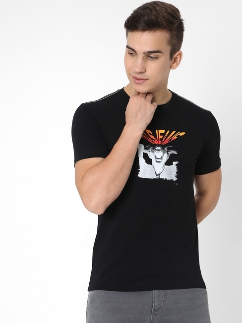 Logo Biker Printed Slim Fit Crew-Neck T-shirt