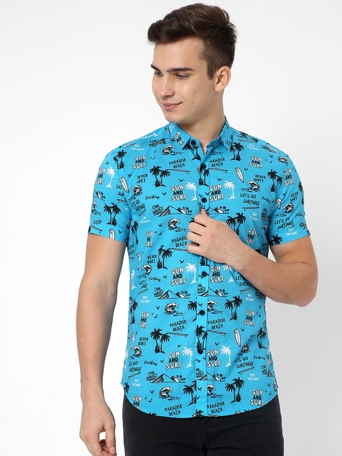 Flix Printed Slim Fit Shirt with Patch Pocket