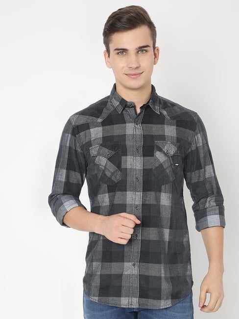 Kant Cord Checked Slim Fit Shirt with Buttoned Flap Pockets