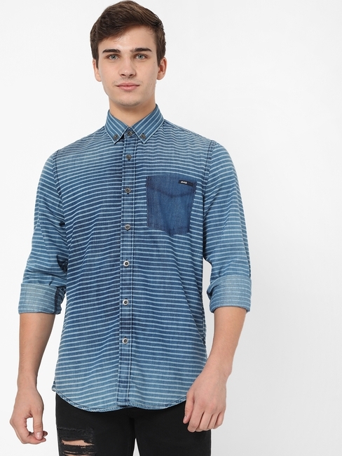 Flix Striped Slim Fit Shirt with Button-Down Collar