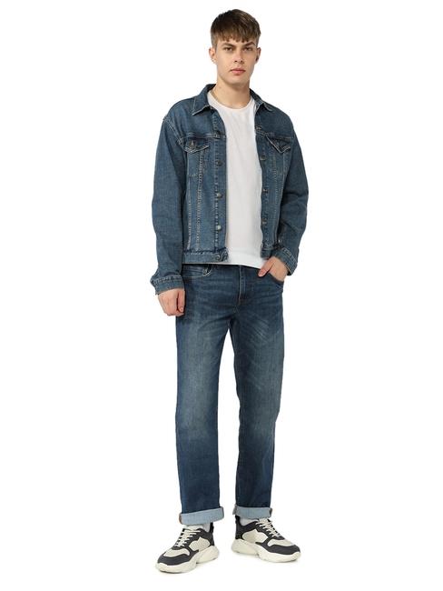 Solid Straight Fit Mid Rise Denim