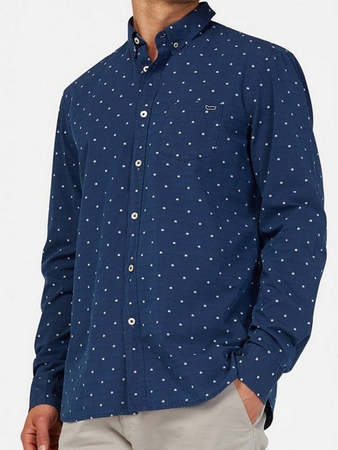 Slim Fit Ditsy Print Shirt with Button-Down Collar