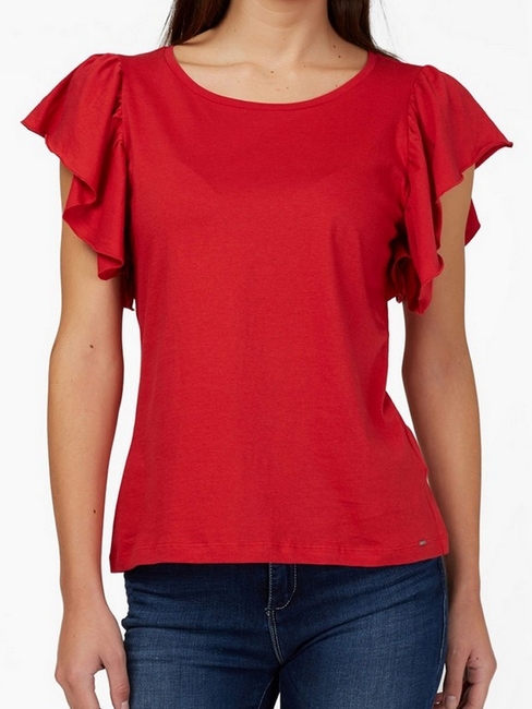 T-shirt with Ruffled Sleeves