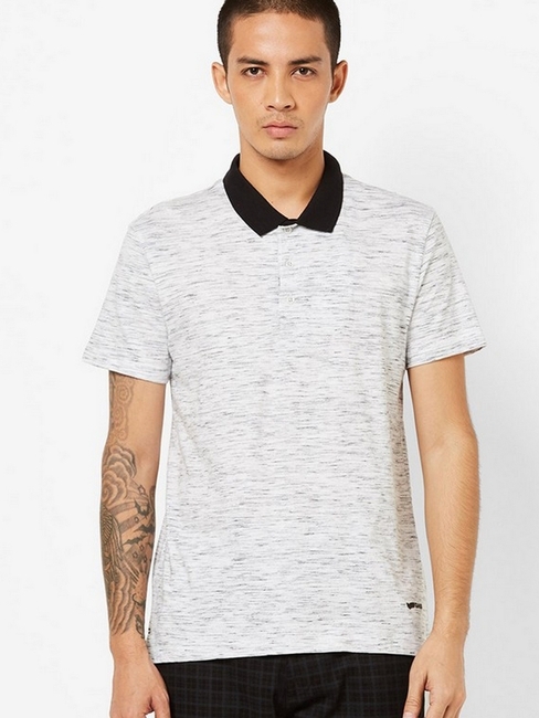 Heathered Slim Fit Polo T-shirt with Step Hem