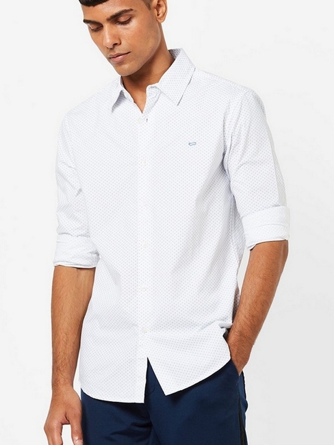 Micro Print Slim Fit Shirt with Spread Collar