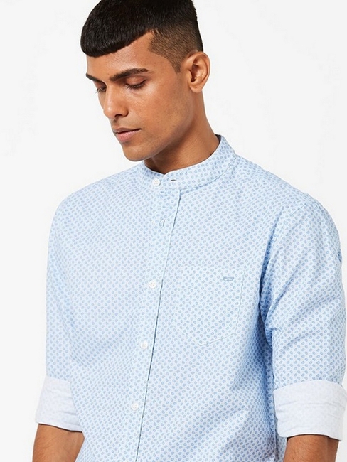 Placement Print Slim Fit Shirt with Band Collar