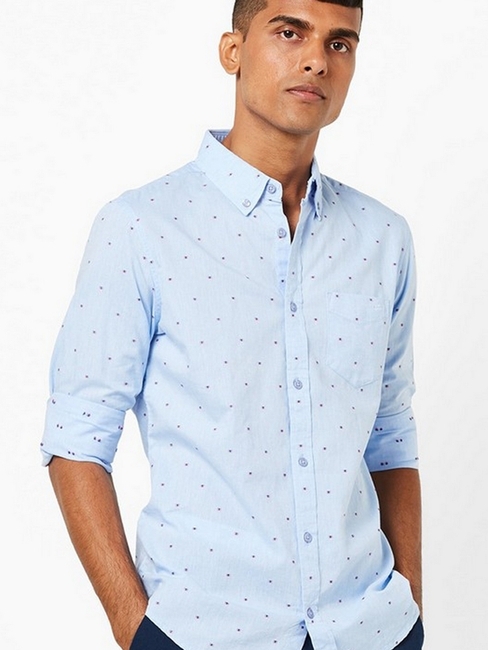 Micro Print Slim Fit Shirt with Patch Pocket