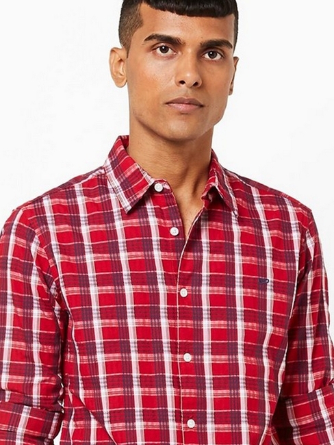 Checked Slim Fit Shirt with Spread Collar