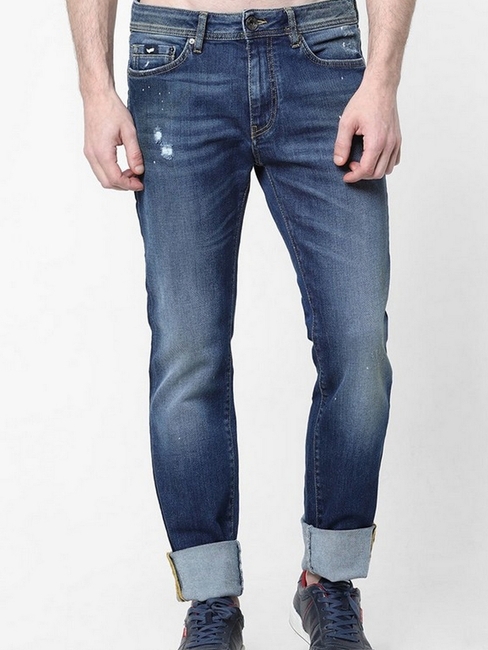 Men's Albert Simple Slim Fit Blue Distressed Jeans