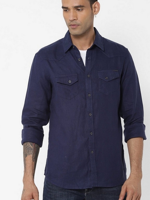 Men's Kant Blue Linen Shirt