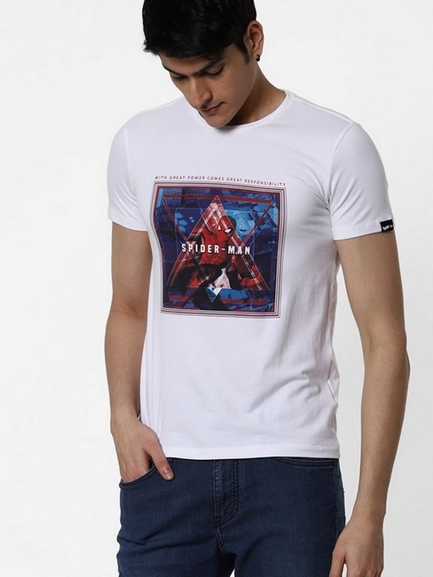 Spider-Man Print Slim Fit Crew-Neck T-shirt