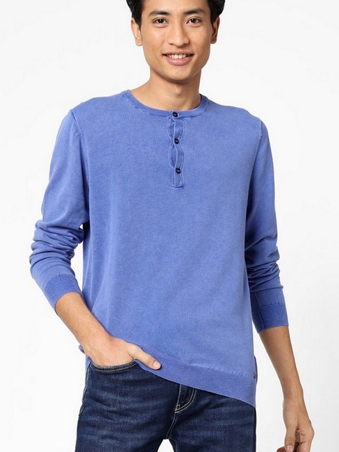 Lendy Textured Slim Fit Henley Pullover