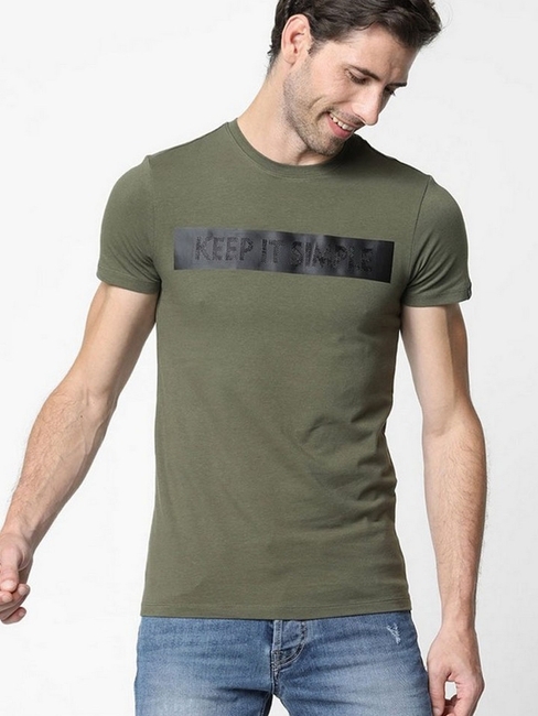 Men's Scuba simple printed crew neck olive t-shirt