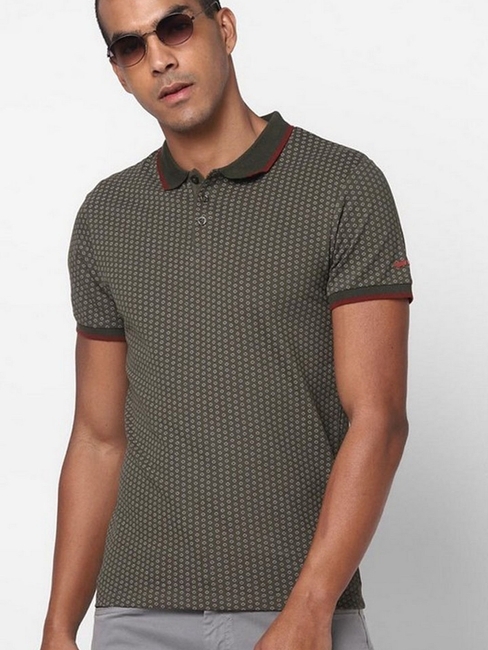 Printed Slim Fit Polo T-shirt with Contrast Trims