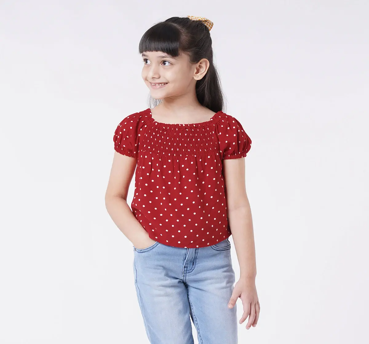 Ed-a-Mamma Sustainable Girls Polka Printed Smocked Top