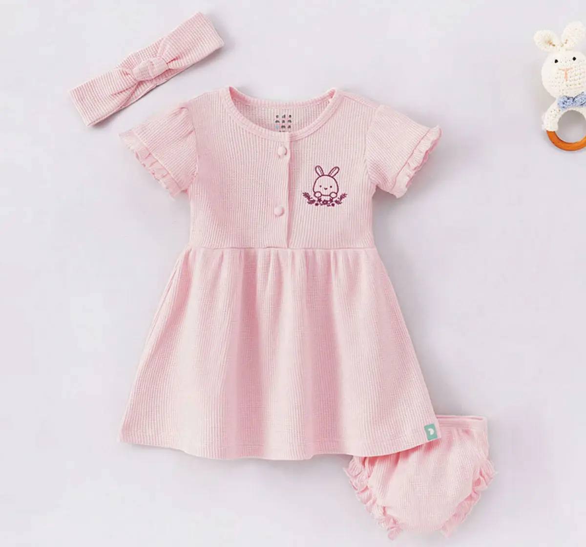 EdaMamma Sustainable Baby Girls Waffle Dress Set