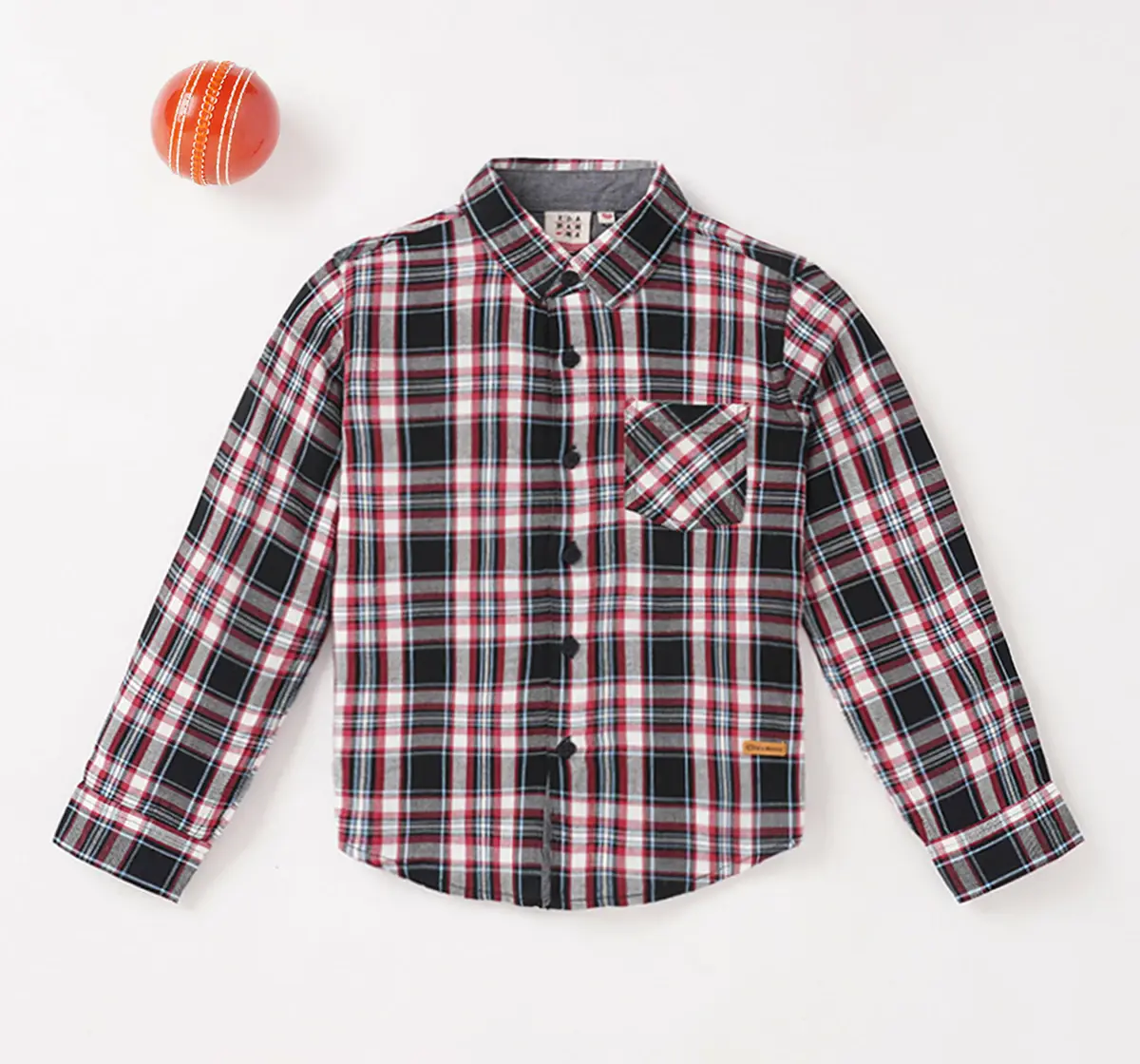 Babyhug 100% Cotton Woven Full Sleeves Checkered Shirt And Lounge Pant - Maroon & Beige