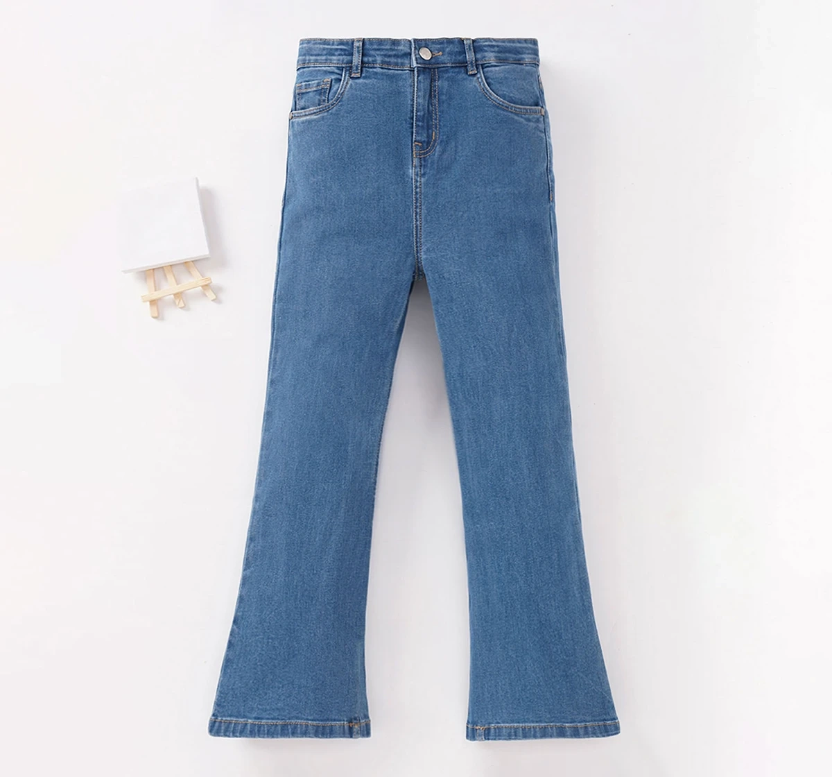 Kids Girls Bell-bottomed Jeans Straight Denim Pants High Waist Slim Fit  Trousers | eBay