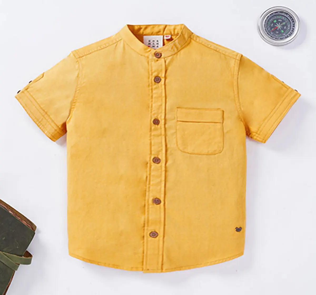 Campana Boys Solid Mandarin Collar Shirt - Halcyon Green main image 1