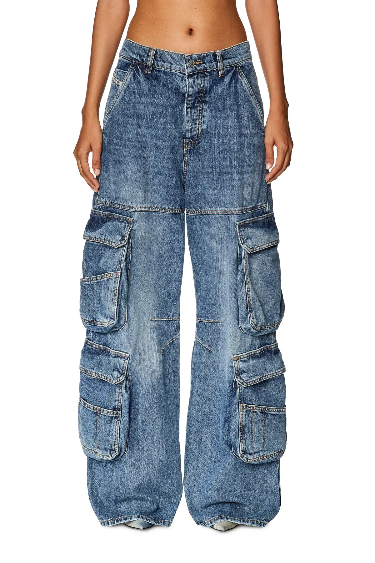 D-SIRE-CARGO-S Straight Low Rise Lightly Washed Blue Jeans