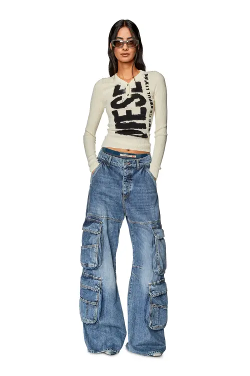D-SIRE-CARGO-S Straight Low Rise Lightly Washed Blue Jeans