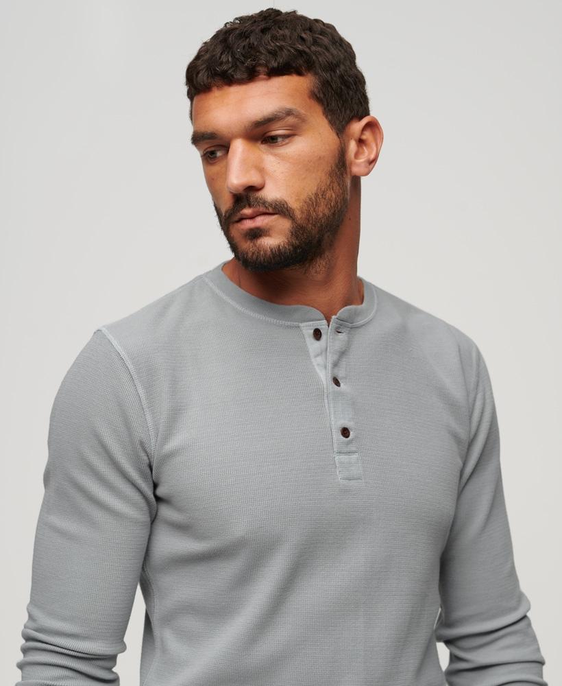 WAFFLE LONG SLEEVE MEN'S GREY HENLEY TOP