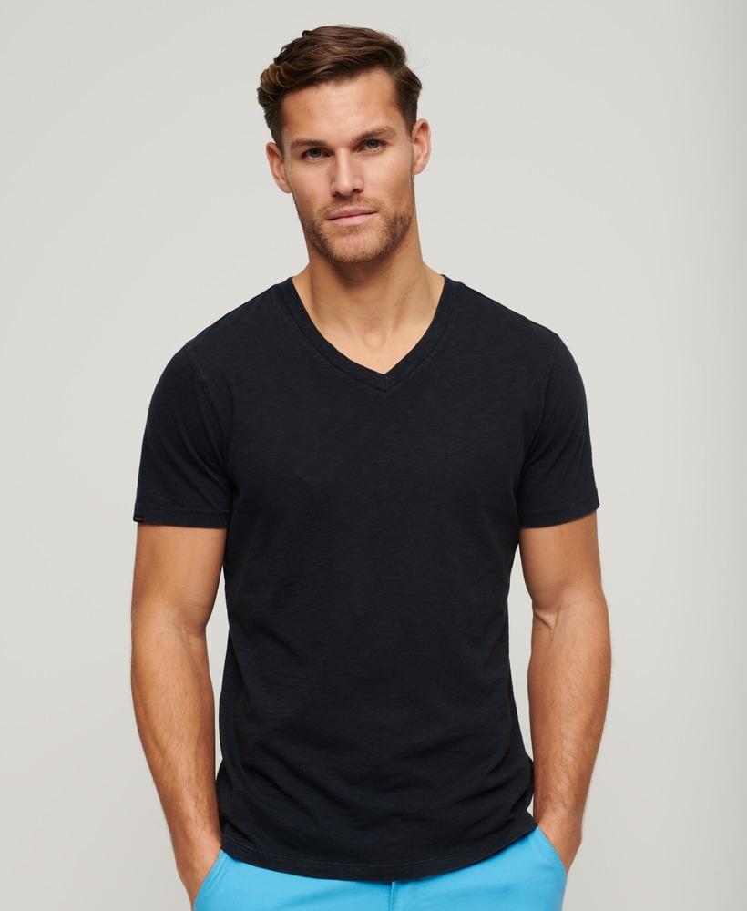 V NECK SLUB SS TSHIRT MEN'S BLUE TSHIRT