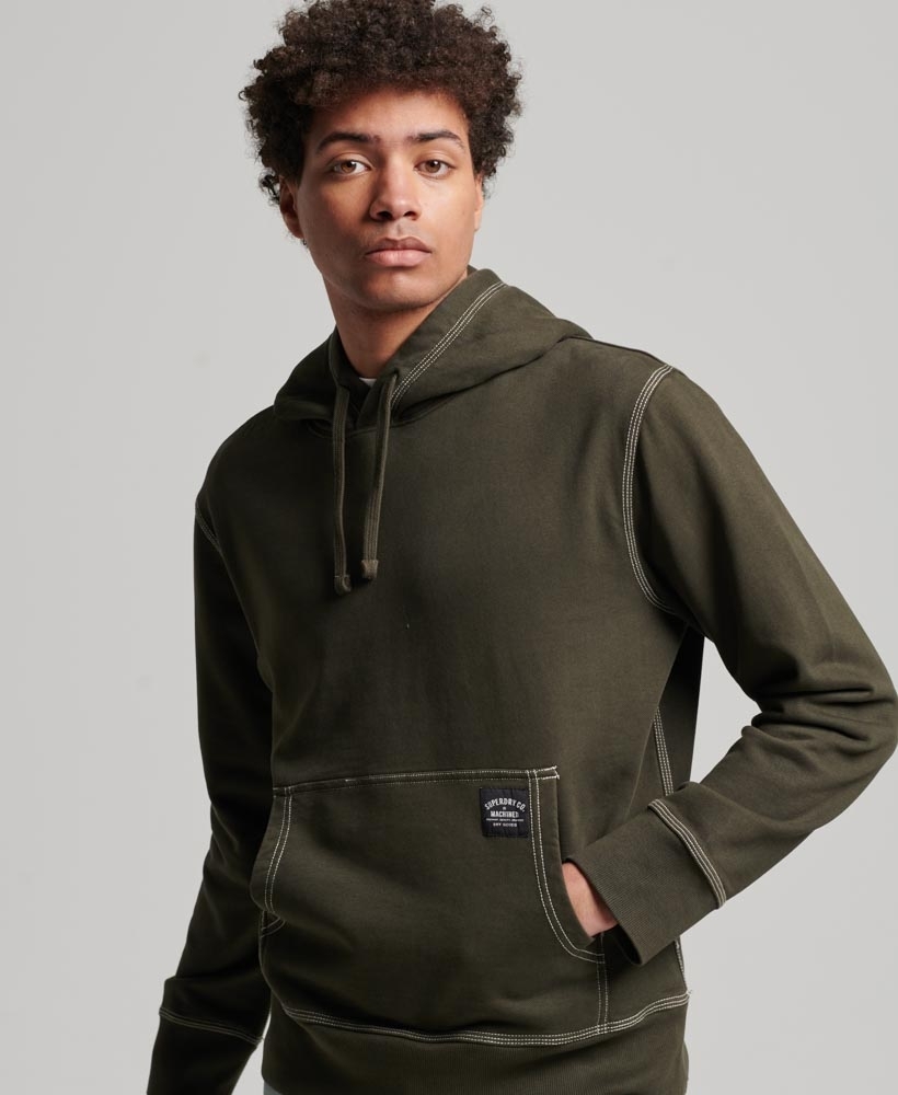 CONTRAST STITCH RELAXED MEN'S GREEN HOODIE