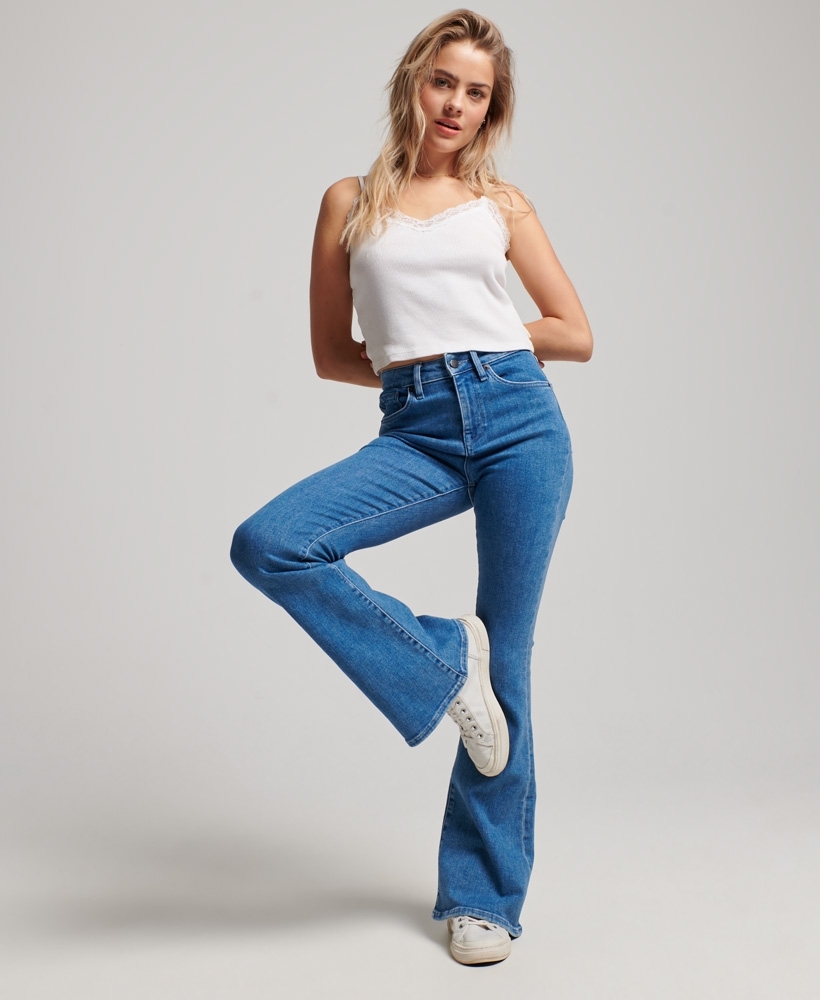 Flare For You Tall High Waisted Flared Leg Jeans in Light Blue Wash | Oh  Polly