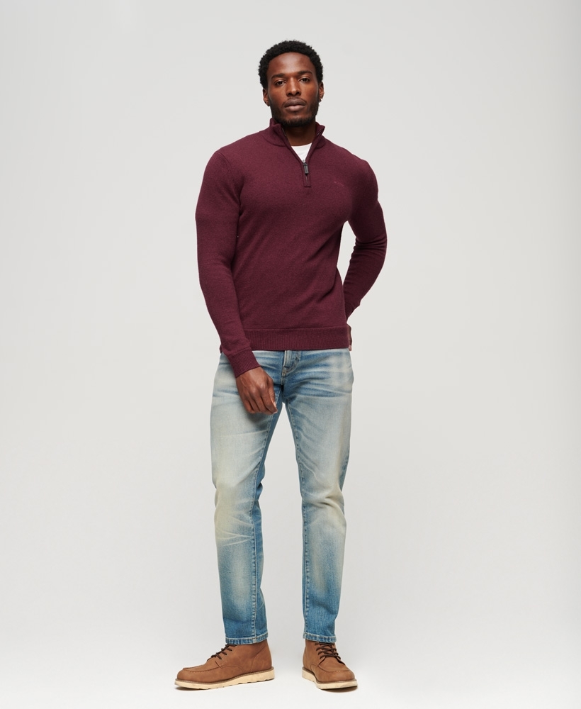 ESSENTIAL EMB KNIT HENLEY MEN S RED JUMPER