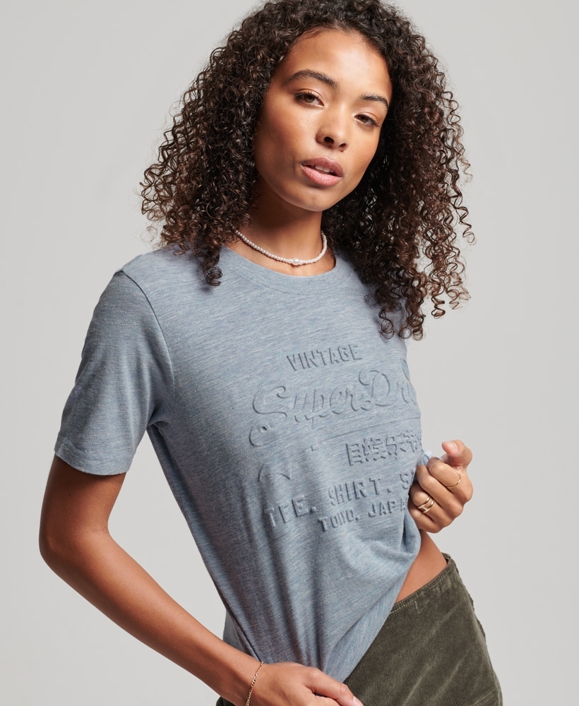 VINTAGE LOGO EMBOSS WOMEN'S BLUE T-SHIRT