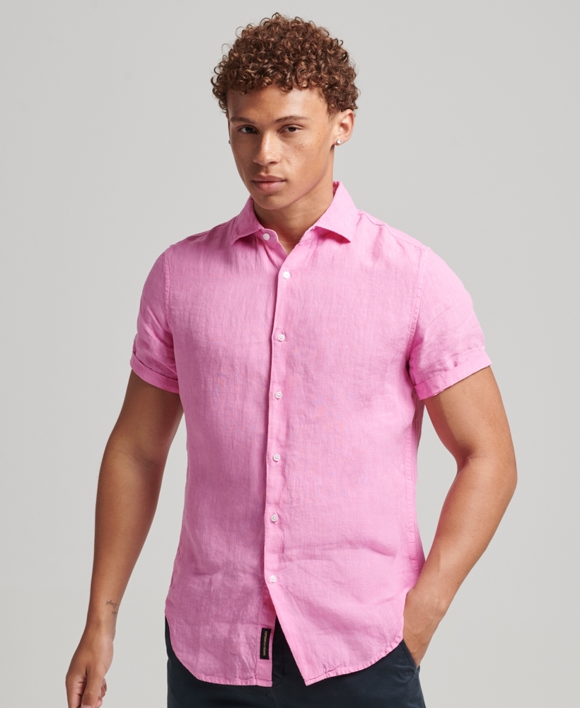 STUDIOS CASUAL LINEN S/S MEN'S PINK SHIRT